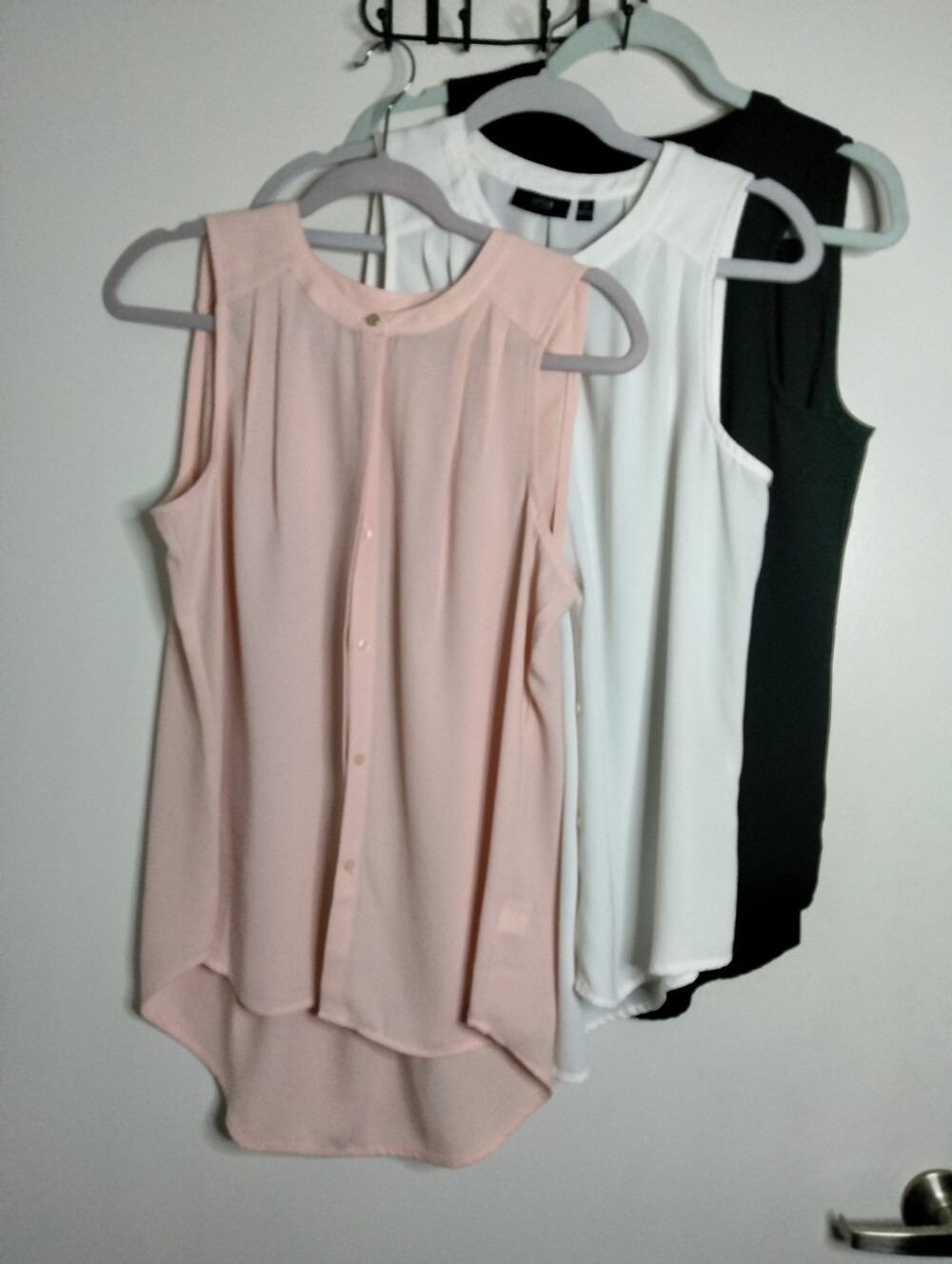 Apt. 9 (Sz M) Hidden Button Front Sleeveless Tunic Lot of 3- Pink, Ivory, Black